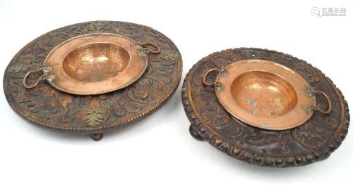 Two Spanish walnut table braziers, 19th century, one carved ...