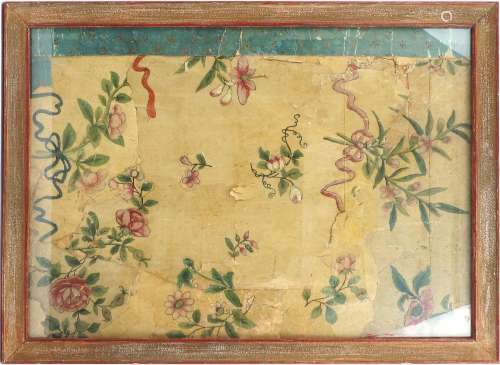 A fragment of hand-painted wallpaper, late 19th century, wit...