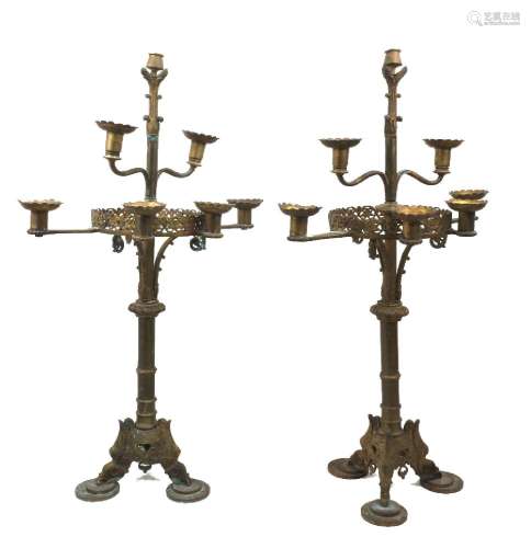 A pair of gilt-bronze seven-light candelabra, late 19th/earl...