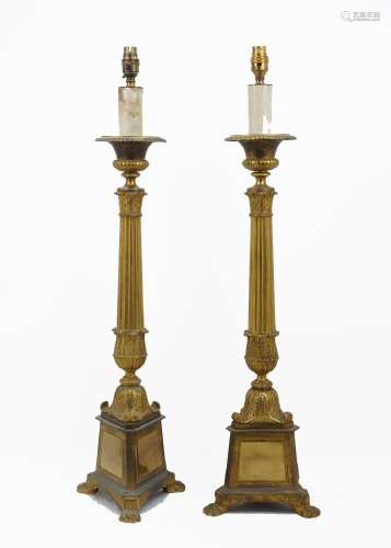 A pair of Regency style gilt-metal table lamps, late 19th ce...