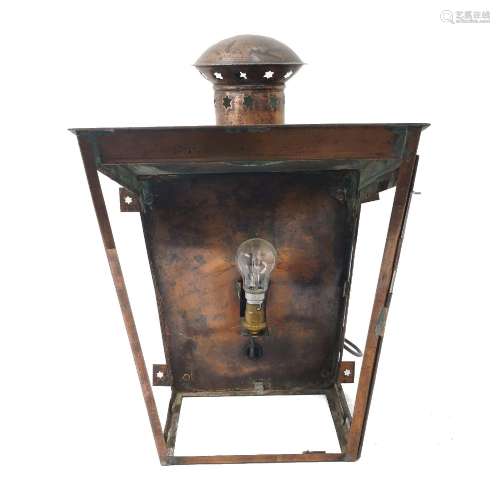 An English copper wall lantern, early 20th century, of taper...