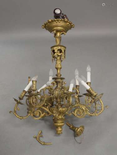 A Victorian style brass twelve branch chandelier, 100cm high...