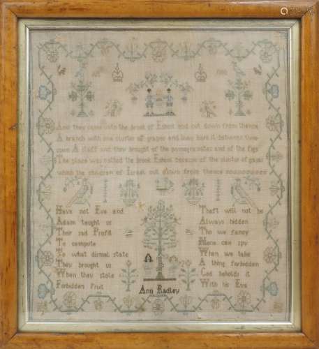 A George III Adam and Eve needlework sampler, worked by Ann ...