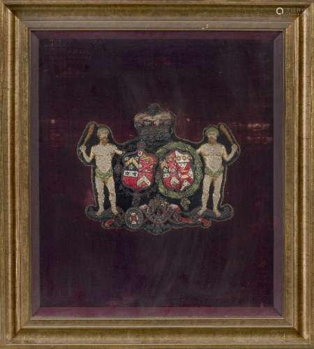 A Victorian stumpwork armorial, 19th century, worked in silk...