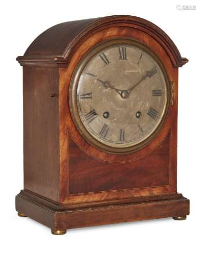 A German mahogany mantel clock, circa 1920, the case with ar...