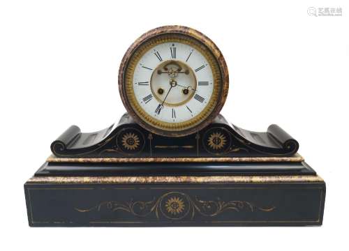 A French slate and marble mantel clock, late 19th century, t...