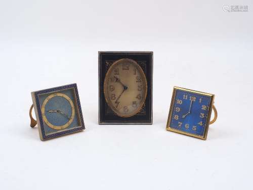 An Art Deco brass and enamelled desk clock, early 20th centu...