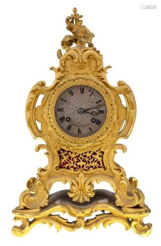 A French gilt bronze Rococo Revival mantel clock, second qua...