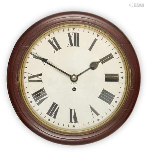 A mahogany GPO wall clock, mid 20th century, the painted dia...