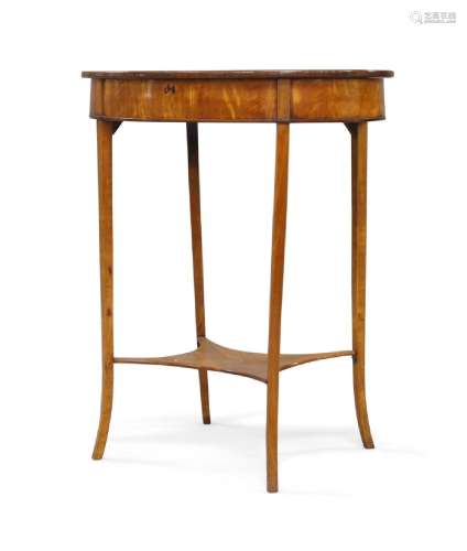 A George III satinwood oval work table, circa 1790, the hing...