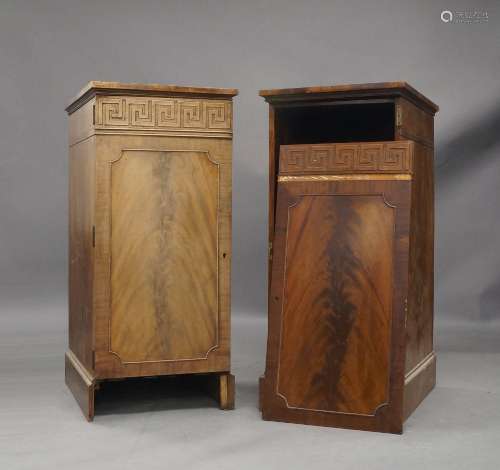 A pair of George III style mahogany pedestal cabinets, early...
