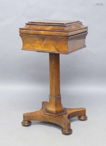 A William IV rosewood tea poy, the sarcophagus caddy with hi...