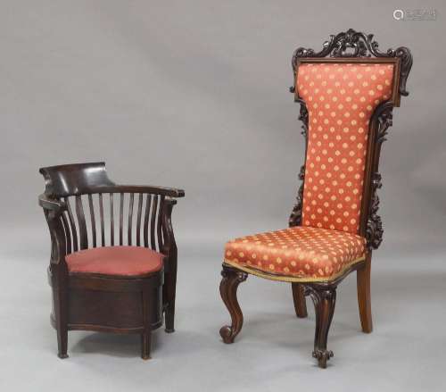 A Victorian rosewood prie dieu chair, carved frame, raised o...