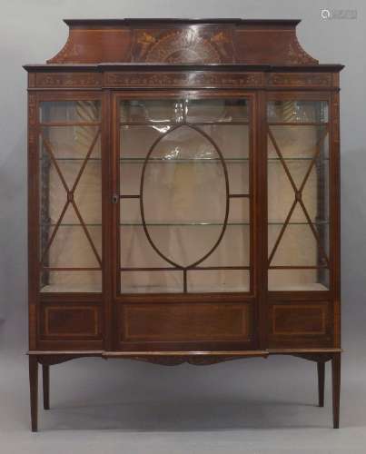 An Edwardian Sheraton revival inlaid mahogany display cabine...