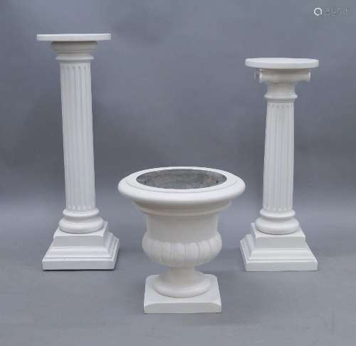 Two white painted stands with reeded columns, together with ...