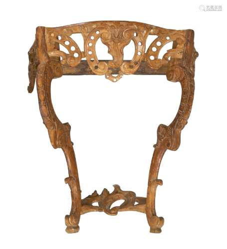 A French Rococo walnut console table, 19th century, serpenti...