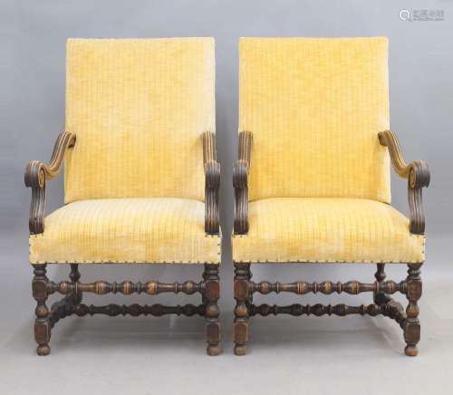 A pair of Louis XIV style mahogany armchairs, early 20th cen...