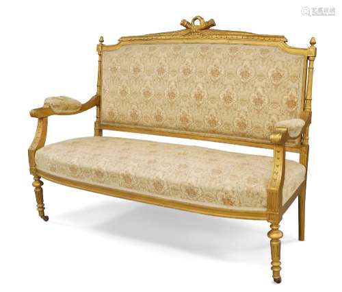 A French giltwood salon suite, Louis XVI style, comprising o...