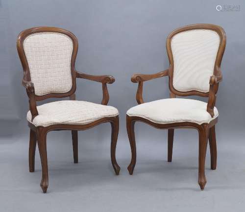A pair of Louis XV style walnut fauteuil, late 20th century ...