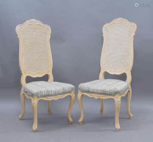 A pair of Louis XV style caned back chairs, late 20th centur...