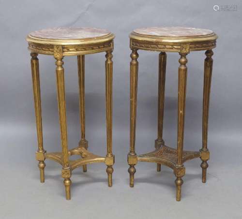 A near pair of French gilt wood jardiniere stands, late 20th...