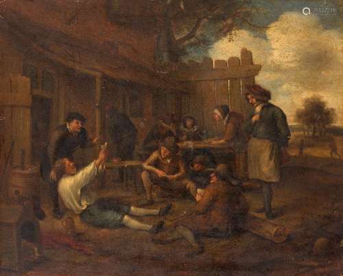 Manner of Jan Steen, early 19th century- Peasants outside a ...