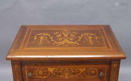 A continental inlaid laminate mahogany side chest, 20th cent...