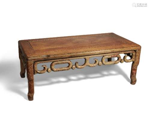 A Chinese huali wood low table, kang, 19th century, the rect...