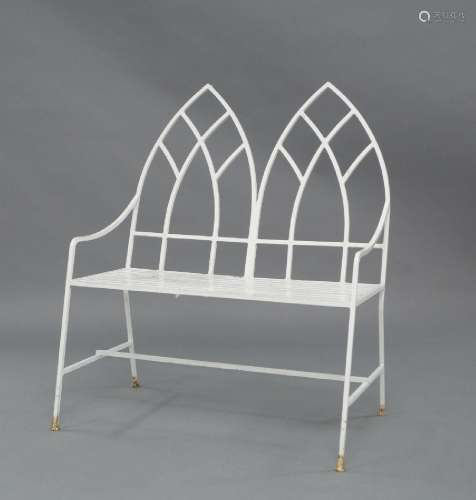 A Gothic style cast iron bench, 20th century, white painted ...