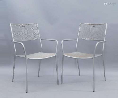 A set of nine aluminium garden chairs with mesh seats and ba...