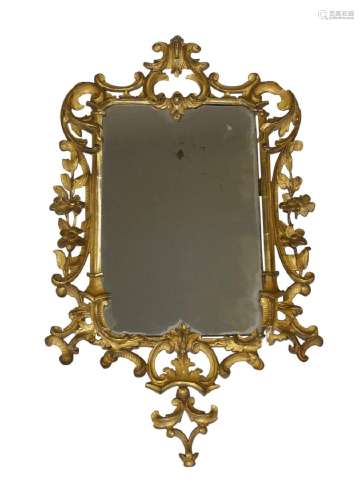 An 18th century carved gilt wood mirror, rectangular glass, ...
