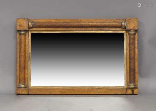 A burr walnut veneered mirror, 19th century, parcel gilt, 48...