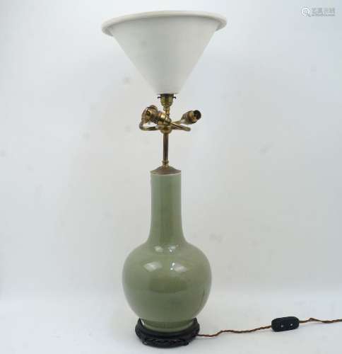 A Chinese celadon table lamp, 20th century, converted to ele...