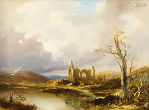 British School, mid-19th century- View of a ruined abbey; oi...