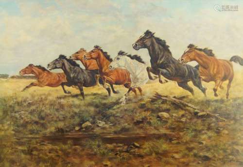 After George Majewicz, German 1897-1965- Horses galloping; o...