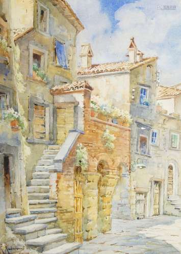 Roberto Raimondi, Italian 1877-1940- Street scene; watercolo...