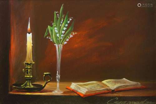 Georges Caramadre, French b.1937- Still life with a candle; ...