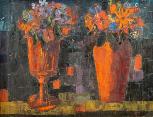 Tony Agostini, French 1916-1990- Floral still life; oil on c...