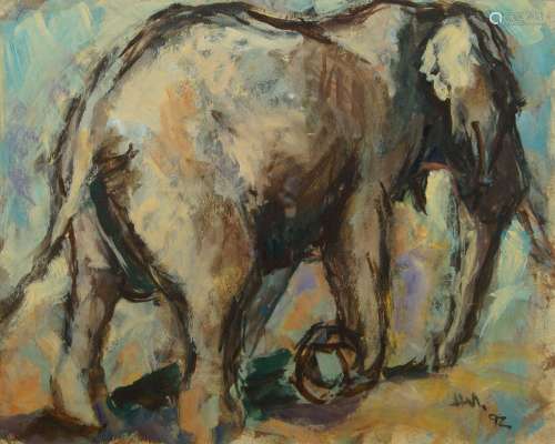 Hennie Niemann Jnr., South African b.1972- Elephant; oil on ...
