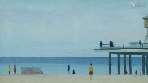 John Reay, British 1947-2011- The Pier; gouache, signed lowe...