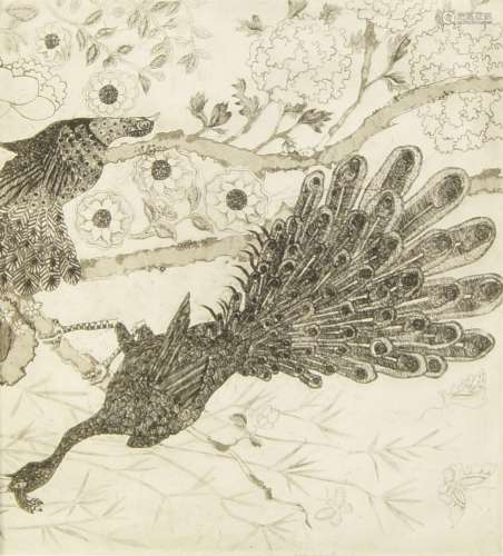 Clement Beer, British b.1931- The Peacocks; etching, signed,...