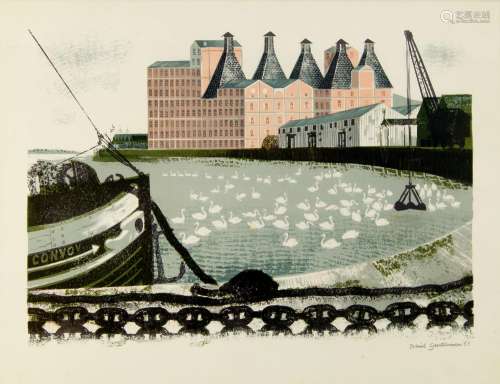 David Gentleman, British, b.1930- Quayside at Misley; lithog...