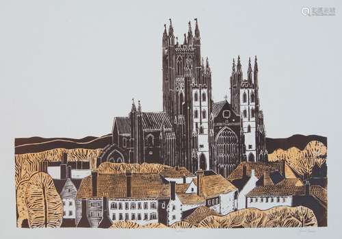 Robert Tavener, British 1920-2004- Canterbury; linocut in co...