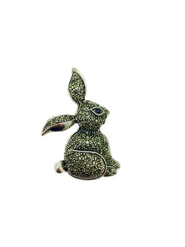 Pretty Little Silver And Austrian Crystal Bunny Brooch