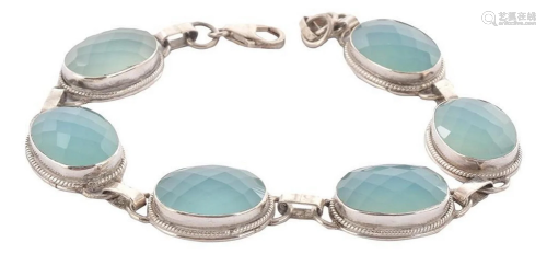 Soft Sterling Silver and Blue Agate Gemstone Bracelet