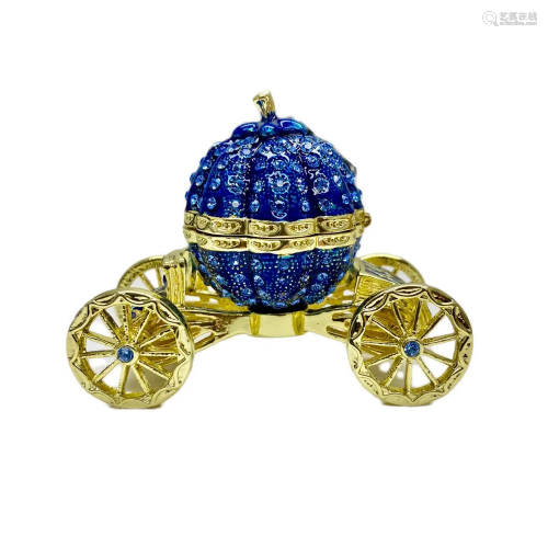 Magical Royal Blue Faberge Pumpkin Carriage Trinket Box