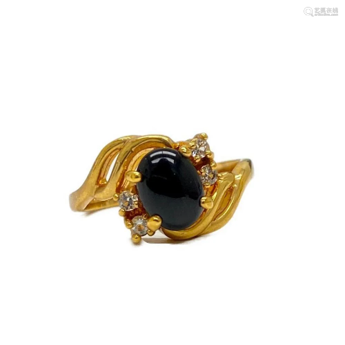 Artistic Onyx and Swarovski Crystal 18kt Gold Plated Ring