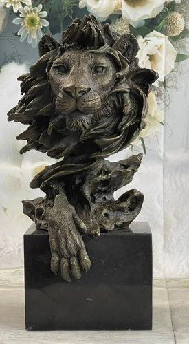 Magnificent Lion Head Bust Bronze Sculpture