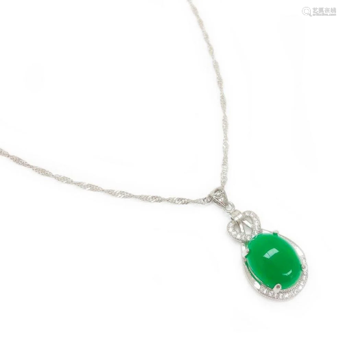 Exquisite Green Jade Pendant On 925 Silver Chain