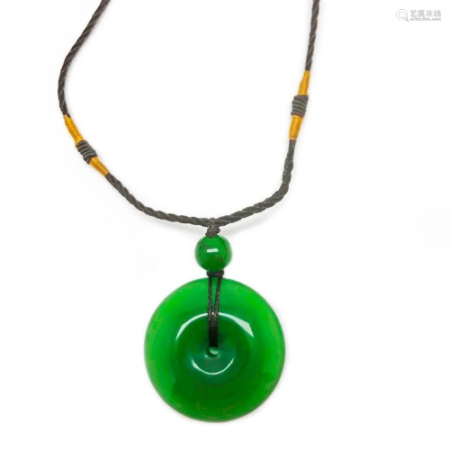 Asian Hand Green Jade Pendant Paired With Rope Necklace